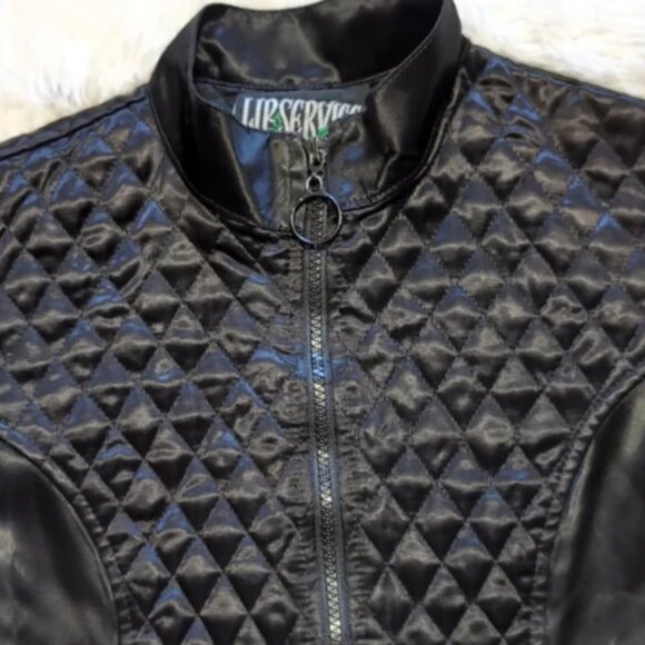 Vintage Lip Service Black Satin Quilted Zip Jacket with Rose Tag - Picture 4 of 14